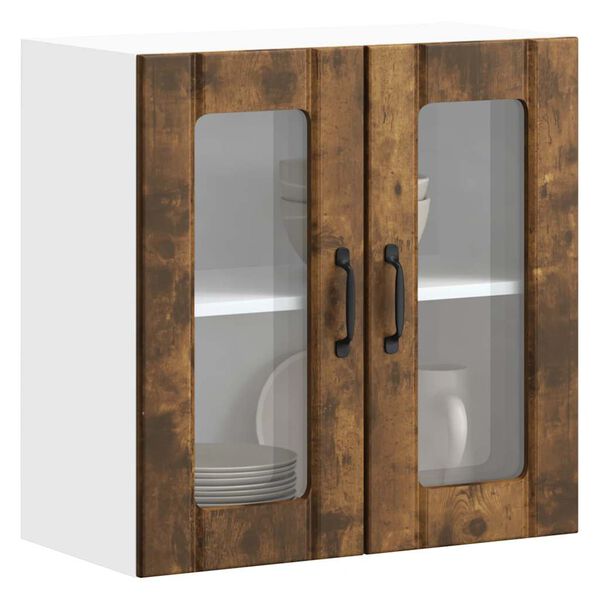 vidaXL K&uuml;chen-H&auml;ngeschrank mit Glast&uuml;r Lucca R&auml;uchereiche Holzwerkstoff