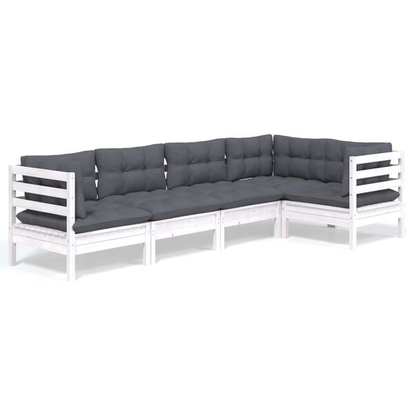vidaXL 5-tlg. Garten-Lounge-Set mit Kissen Wei&szlig; Kiefernholz