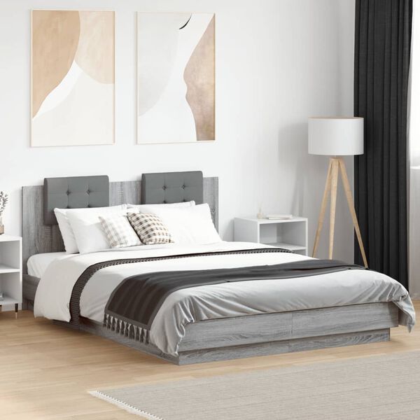 vidaXL Bettgestell mit Kopfteil Grau Sonoma 150x200 cm Holzwerkstoff