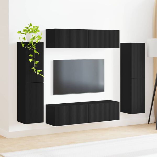 vidaXL TV-Schrankset 8 pcs Schwarz Holzwerkstoff