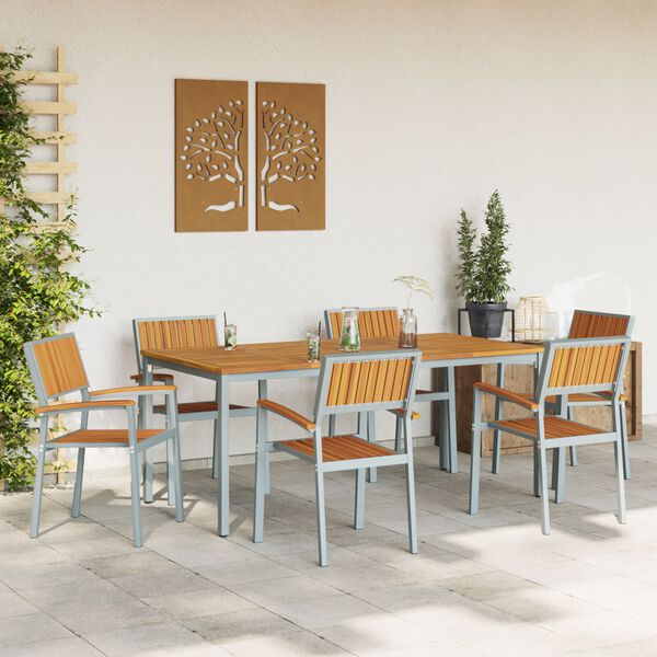 vidaXL Garten Essgruppe 7 pcs Grau Massivholz Akazie