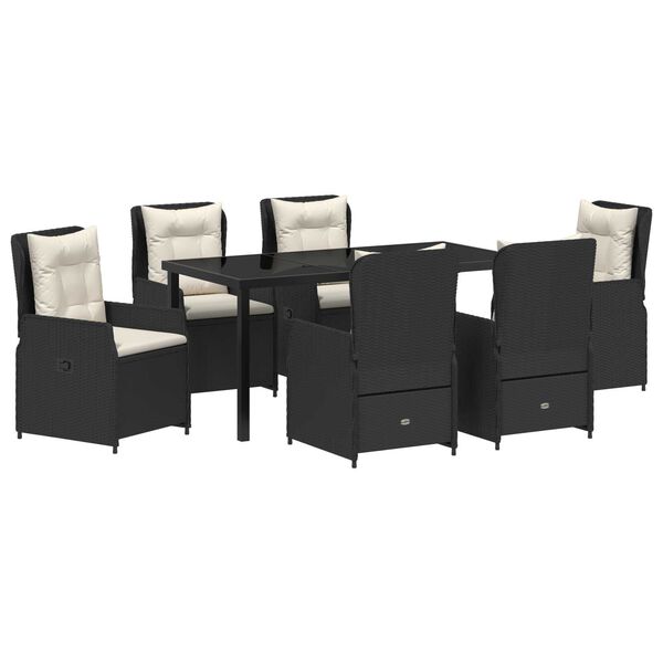 vidaXL Garten Essgruppe 7 pcs Schwarz Poly-Rattan
