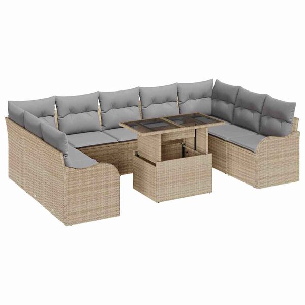 vidaXL Garten-Sofa-Set mit Kissen 10 pcs Beige Poly Rattan