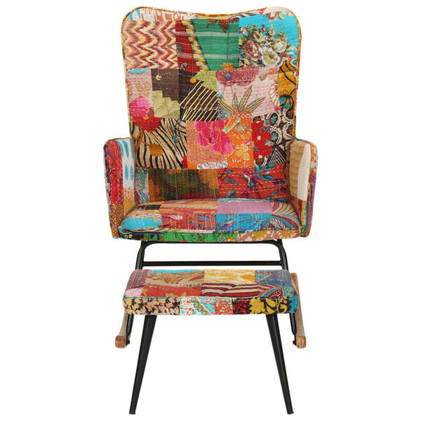 vidaXL Schaukelstuhl mit Fu&szlig;hocker Mehrfarbig Patchwork Canvas