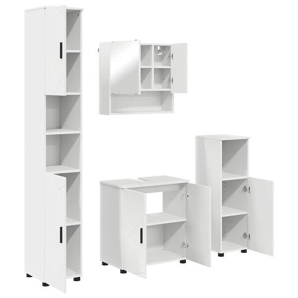 vidaXL Badezimmerm&ouml;bel-Set mit T&uuml;r 4 pcs Wei&szlig; Holzwerkstoff & Metall