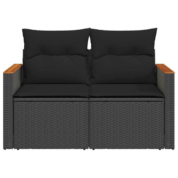 vidaXL Gartensofa mit Kissen 2-Sitzer Schwarz Poly Rattan
