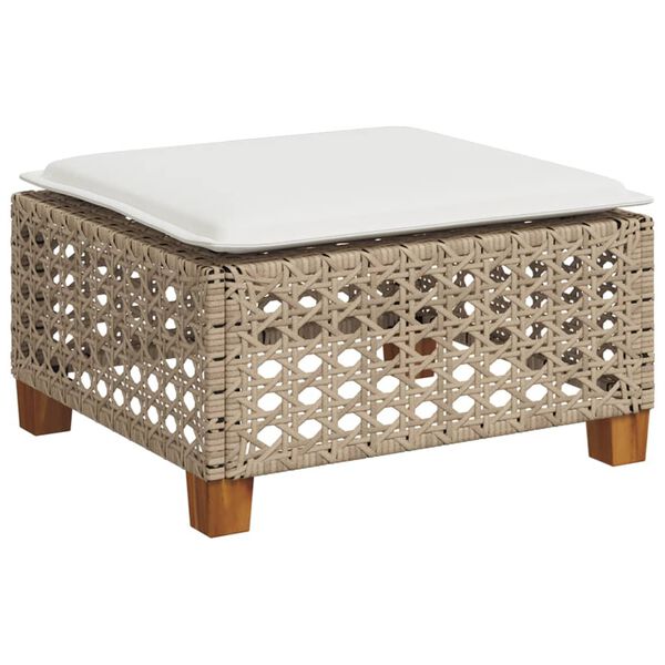 vidaXL Gartenhocker mit Kissen Beige 63,5x56x32 cm Poly Rattan