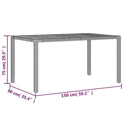 vidaXL Gartentisch 150x90x75 cm Akazienholz und Poly Rattan Grau