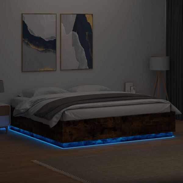 vidaXL Bettgestell mit LED R&auml;uchereiche 200x200 cm Holzwerkstoff