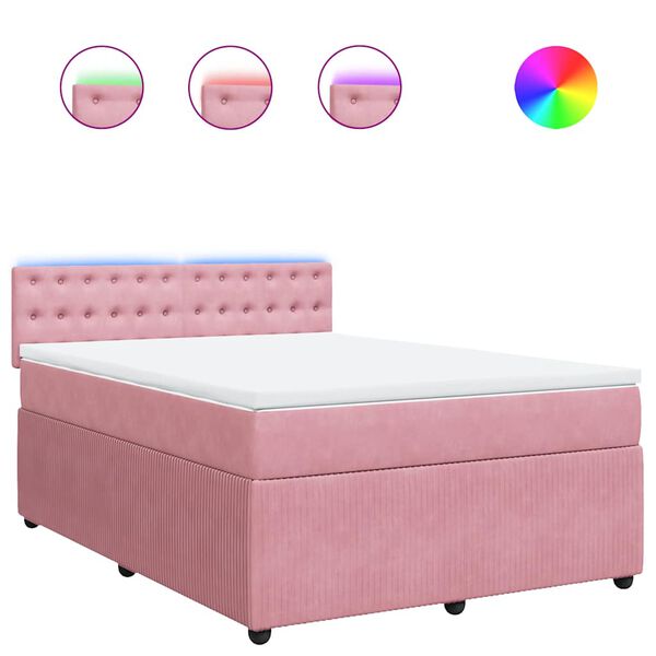 vidaXL Boxspringbett mit Matratze Rosa 140x200 cm Samt