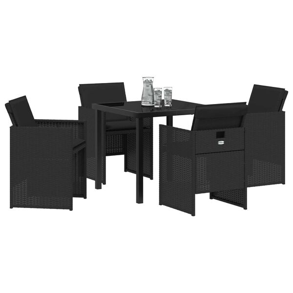 vidaXL Garten Essgruppe mit Kissen 5 pcs Schwarz Poly-Rattan