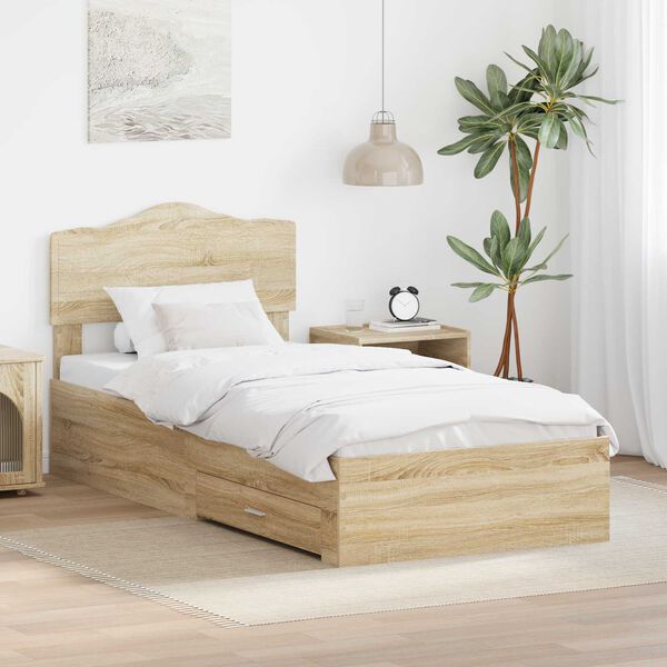 vidaXL Bettrahmen mit Kopfteil Sonoma-Eiche 90 x 200 cm Holzwerkstoff