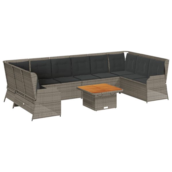 vidaXL 7-tlg. Garten-Lounge-Set mit Kissen Grau Poly Rattan