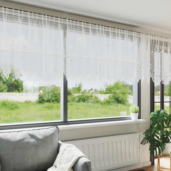 vidaXL Spitzenvorhang mit Vorh&auml;ngen Floral Wei&szlig; 80 x 750 cm Polyester