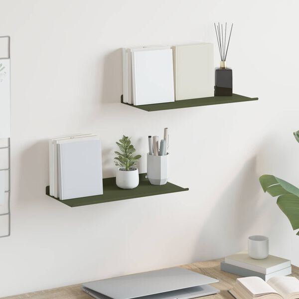vidaXL Schwebendes Regal 2 pcs Olive Gr&uuml;n 40 x 18 x 2,5 cm Stahl