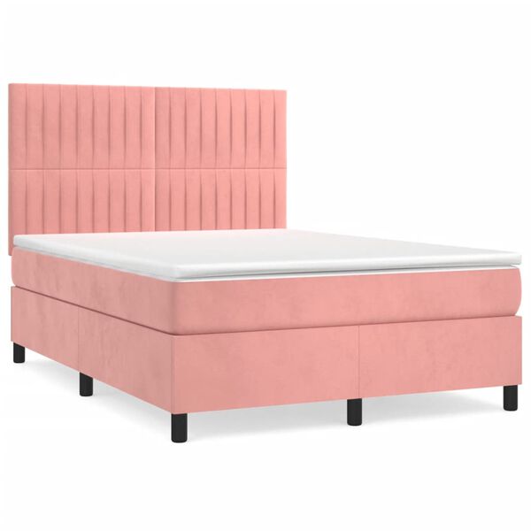 vidaXL Boxspringbett mit Matratze Rosa 140x200 cm Samt