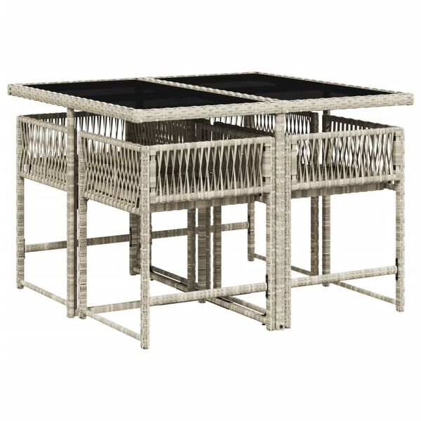 vidaXL 5-tlg. Garten-Essgruppe mit Kissen Hellgrau Poly Rattan