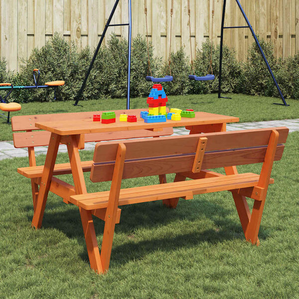 vidaXL Picknicktisch f&uuml;r 4 Kinder mit Schirmloch Massivholz Tanne