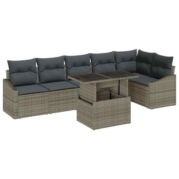 vidaXL Garten-Sofa-Set mit Kissen mit Speicher mit Kissen 7 pcs Grau