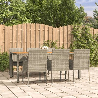 vidaXL 7-tlg. Garten-Essgruppe mit Kissen Grau Poly Rattan