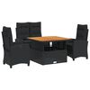 vidaXL 4-tlg. Garten-Essgruppe mit Kissen Schwarz Poly Rattan