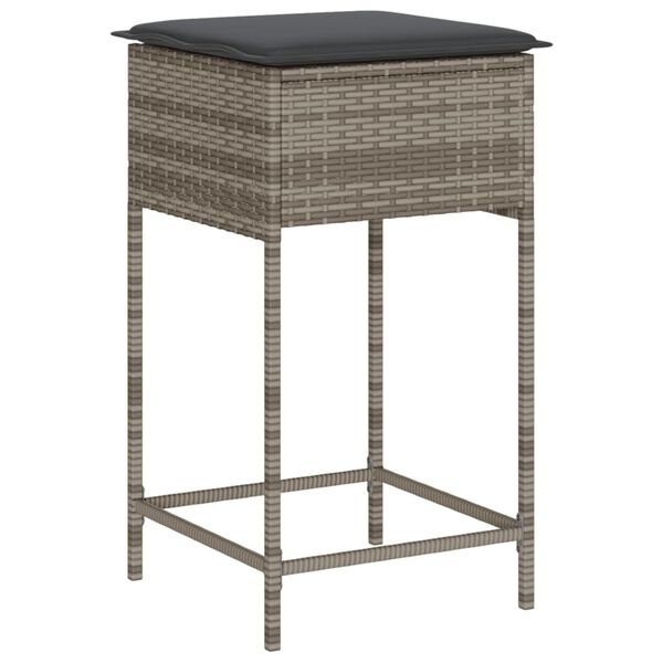 vidaXL 3-tlg. Gartenbar-Set mit Kissen Grau Poly Rattan