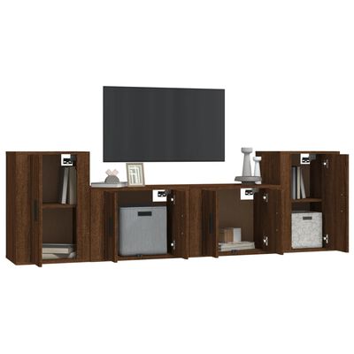 vidaXL 4-tlg. TV-Schrank-Set Braun Eichen-Optik Holzwerkstoff