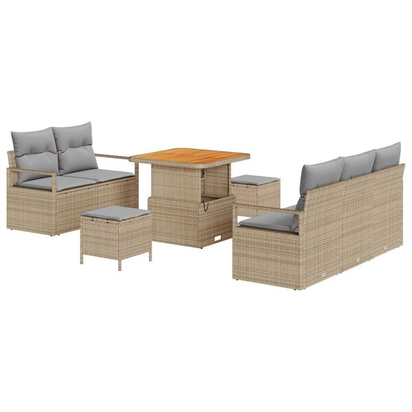 vidaXL Garten-Sofa-Set mit Kissen 8 pcs Beige Poly Rattan