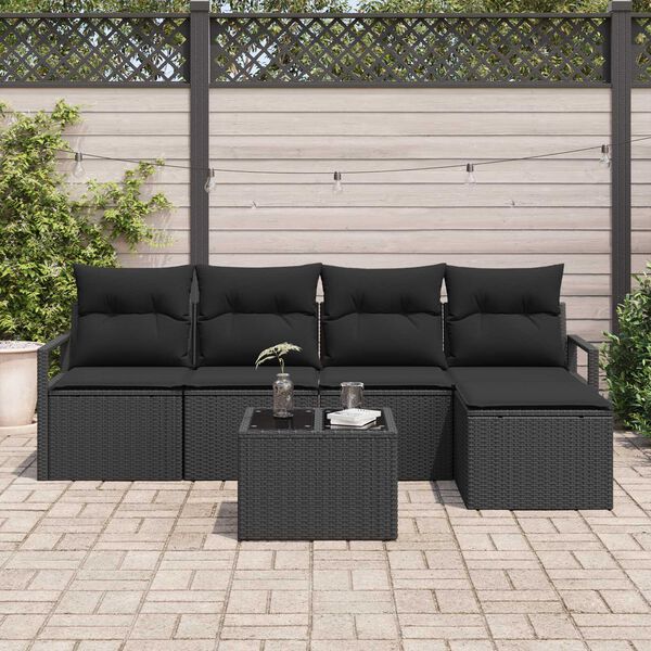 vidaXL Sofa Set mit Kissen mit Speicher 6 pcs Schwarz Poly-Rattan