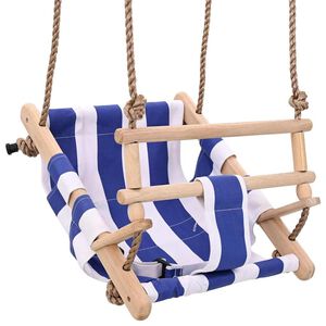 vidaXL Babyschaukel mit Sicherheitsgurt Baumwolle Holz Blau