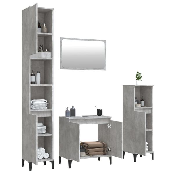 vidaXL 4-tlg. Badm&ouml;bel-Set Betongrau Holzwerkstoff