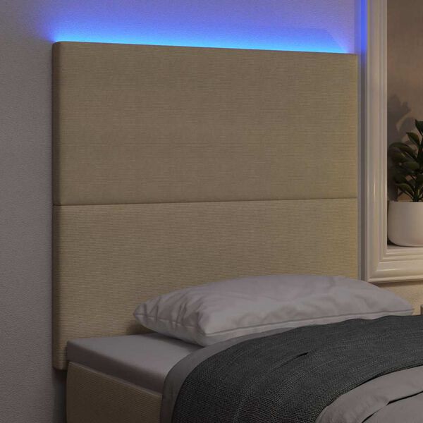 vidaXL LED Kopfteil mit LED-Lichtleisten Grau-Gr&uuml;n 80 cm Polyester