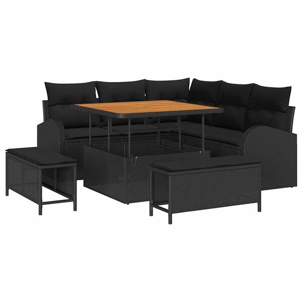 vidaXL Garten-Sofa-Set mit Kissen 8 pcs Schwarz Poly Rattan