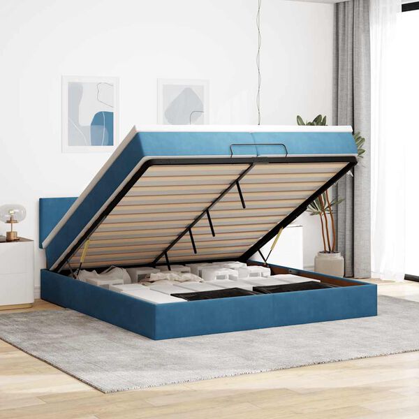 vidaXL Ottoman-Bett mit Matratze Dunkelblau 200x200 cm Samt