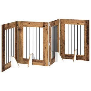 vidaXL Klappbares Hundetor mit St&auml;ndern 4 stk. Altholz 241 cm