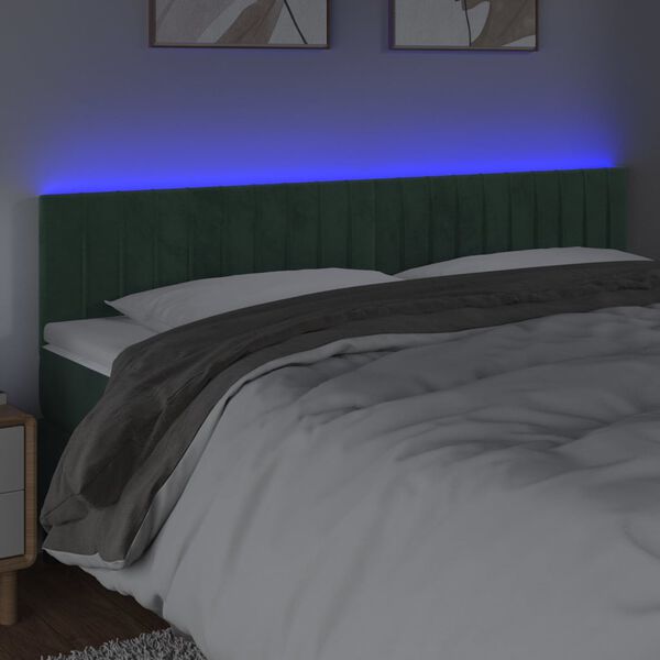 vidaXL LED Kopfteil Dunkelgr&uuml;n 200x5x78/88 cm Samt