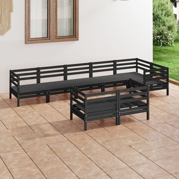 vidaXL 8-tlg. Garten-Lounge-Set Massivholz Kiefer Schwarz