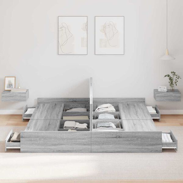 vidaXL Aufbewahrungsbettgestell Graues Sonoma 180 x 200 cm
