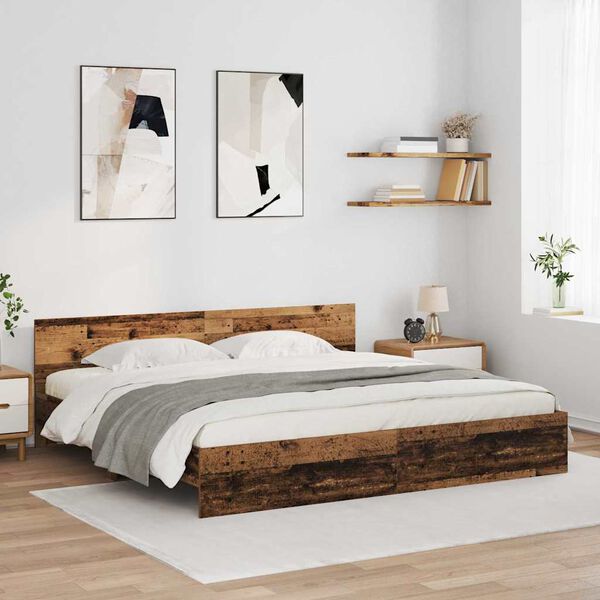 vidaXL Bettrahmen mit Kopfteil Altholz 200 x 200 cm Holzwerkstoff