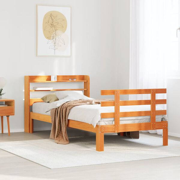 vidaXL Bettgestell mit Kopfteil ohne Matratze Wachsbraun 100x200 cm