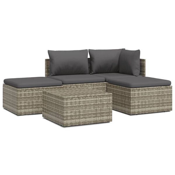 vidaXL 5-tlg. Garten-Lounge-Set mit Kissen Grau Poly Rattan