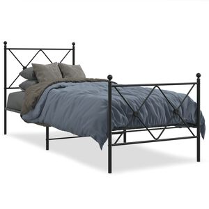 vidaXL Bettgestell mit Kopf- und Fu&szlig;teil Metall Schwarz 75x190 cm