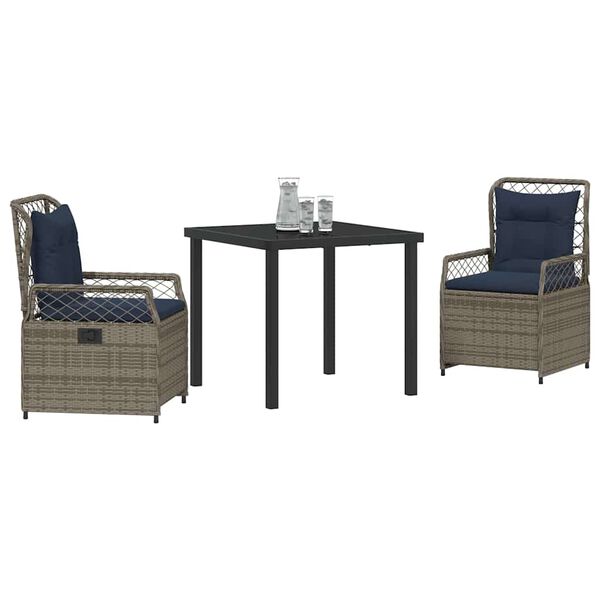 vidaXL Garten Essgruppe 3 pcs Grau Poly-Rattan