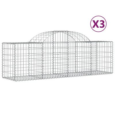 vidaXL Gabionen mit Hochbogen 3 Stk. 200x50x60/80 cm Verzinktes Eisen