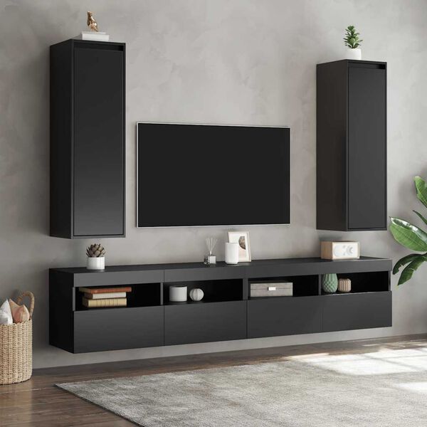 vidaXL Wandschr&auml;nke 2 Stk. Schwarz 30x30x100 cm Massivholz Kiefer