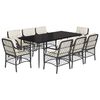vidaXL 9-tlg. Garten-Essgruppe mit Kissen Schwarz Poly Rattan