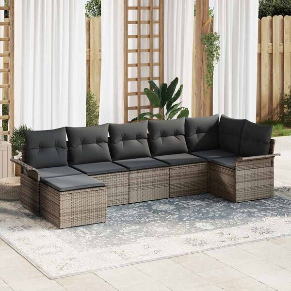 vidaXL Gartensofa-set mit Kissen 7 pcs Grau Poly-Rattan