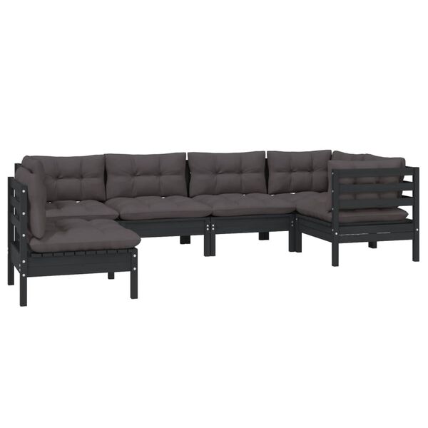 vidaXL 6-tlg. Garten-Lounge-Set mit Kissen Schwarz Kiefernholz