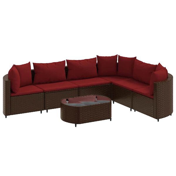 vidaXL 7-tlg. Garten-Sofagarnitur mit Kissen Braun Poly Rattan