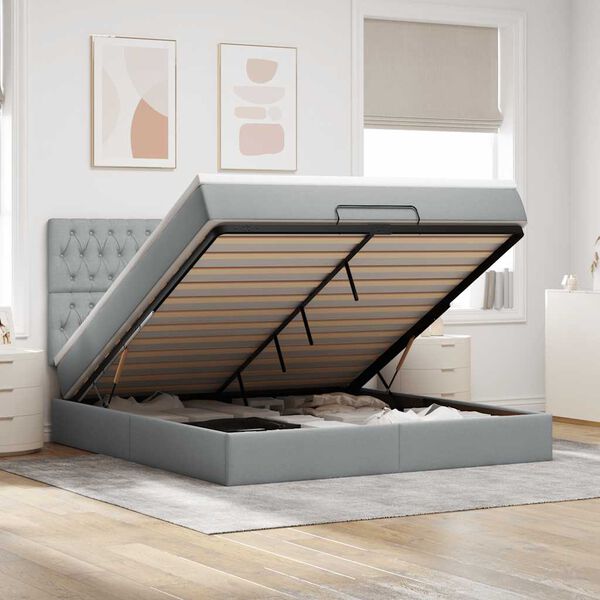 vidaXL Ottoman-Bett mit Matratze Hellgrau 160x200 cm Stoff